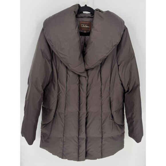 Cole Haan Women's Size Large Brown Down Puffer Coat Pillow Hood Collar - Picture 1 of 12